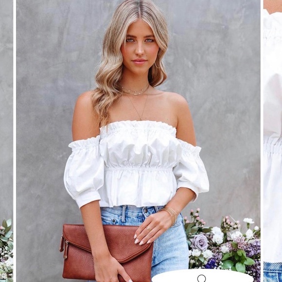 Lorena Cotton Off the Shoulder Peplum Crop Top | Vici Collection - Picture 1 of 1